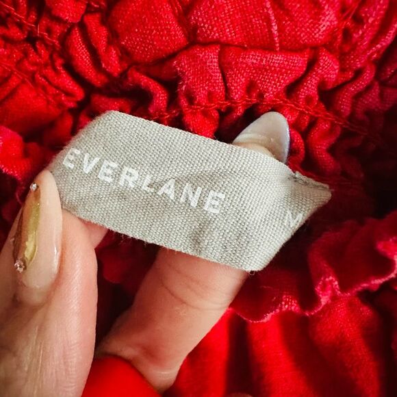 EVERLANE Smocked Linen Dress in Red Size Medium Adjustable Fit - Picture 5 of 11